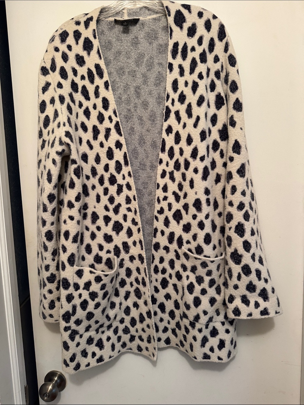Ann Taylor Cream and Navy Leopard Open-Front Cardigan